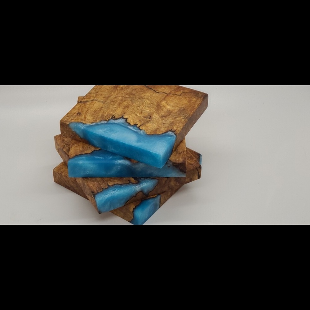Handcrafted in Maine Wood and Epoxy Coaster Set